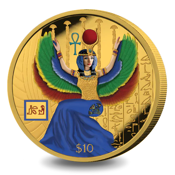 God Isis - Egyptian Gods Series 1oz Proof Silver GoldClad Coin (Colored)